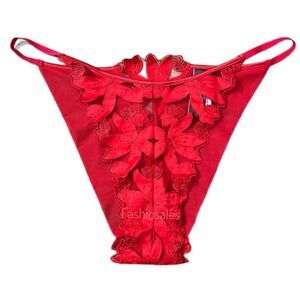 Victoria's Secret Luxe Lingerie Floral Embroidered Sexy Brazilian Slip Panty Red
